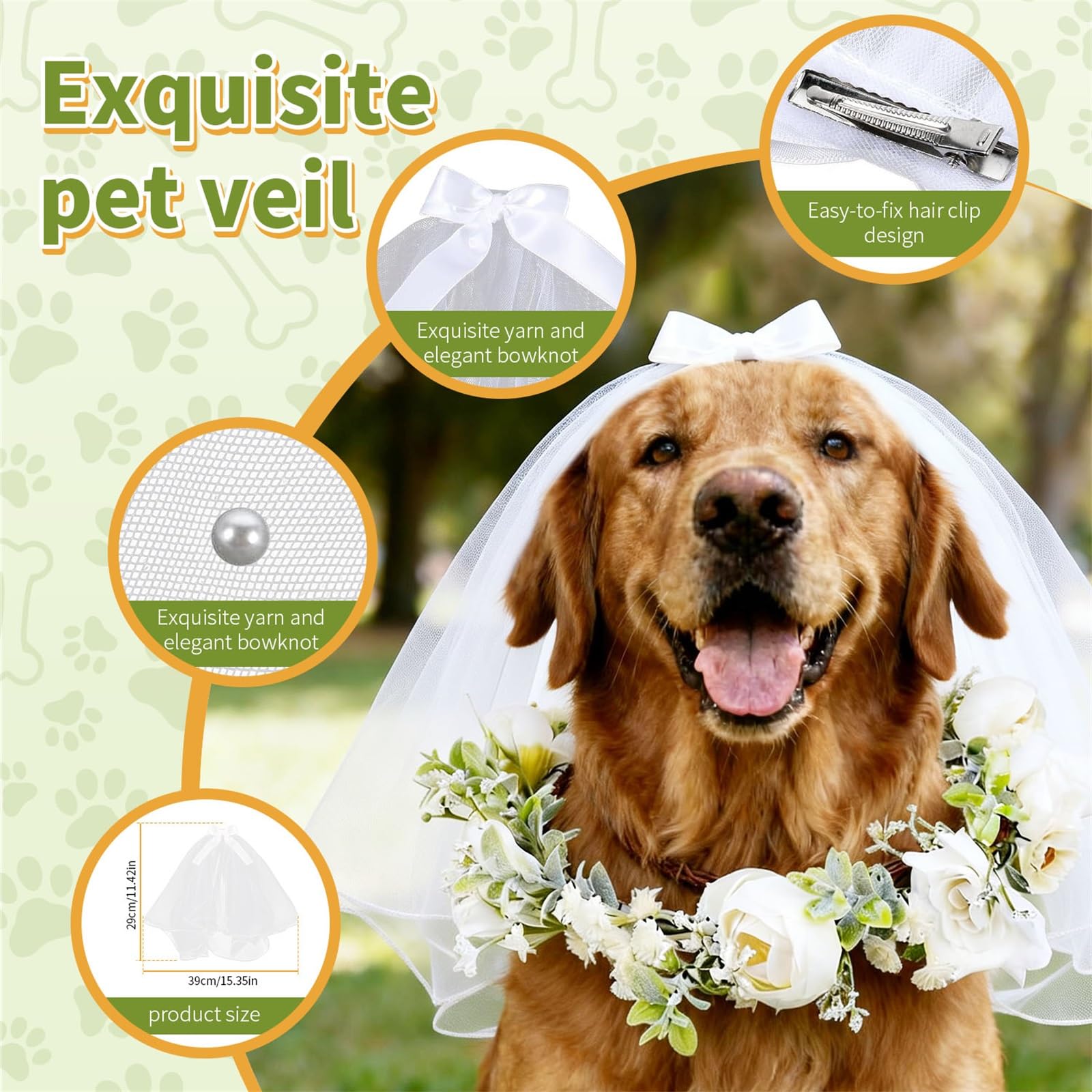 YUAN KE GUANG DIAN dog veil closeup with clip, bow, and pearl accents