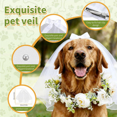 YUAN KE GUANG DIAN dog veil closeup with clip, bow, and pearl accents