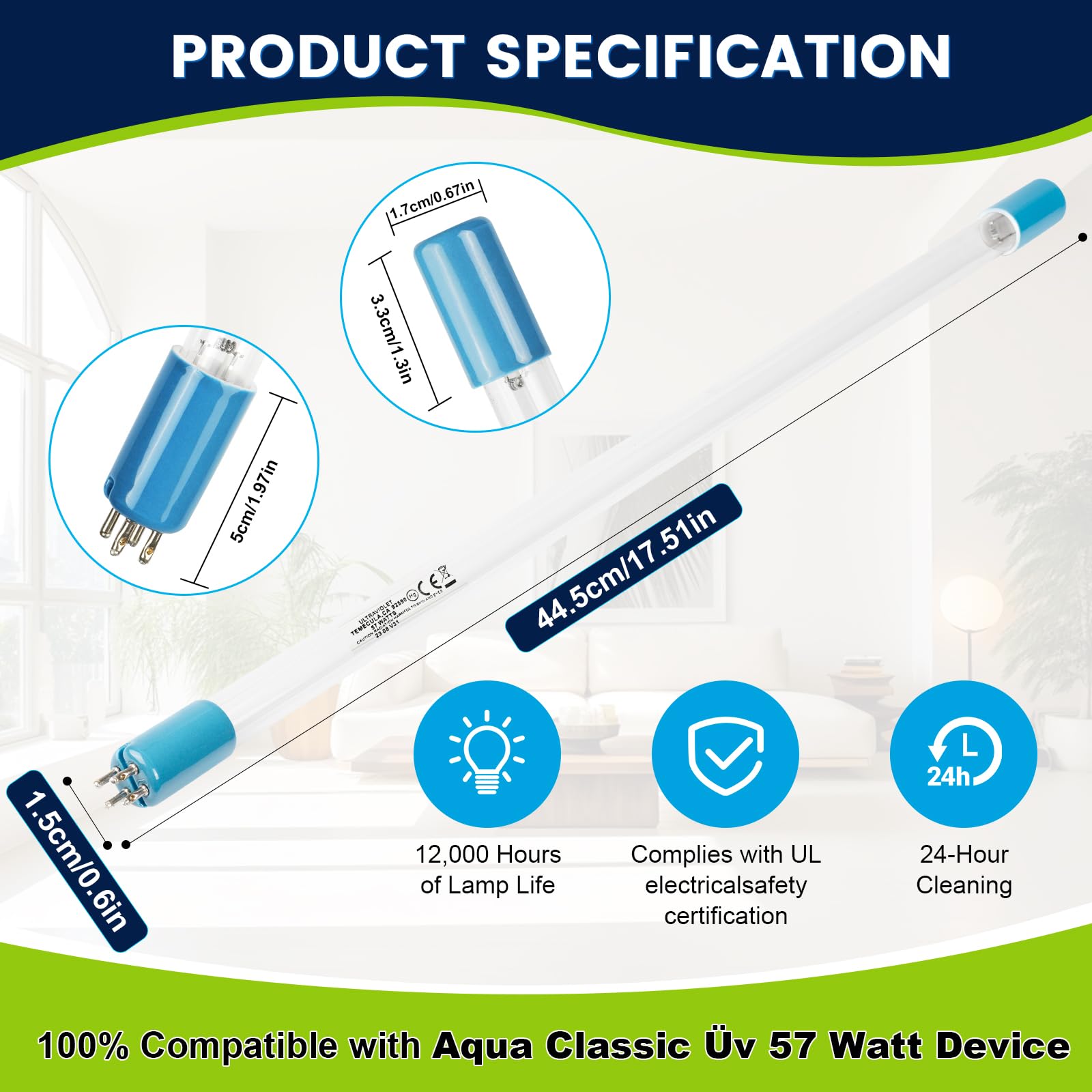 YUBEYI UV-C Aqua Classic lamp quick-fit installation example