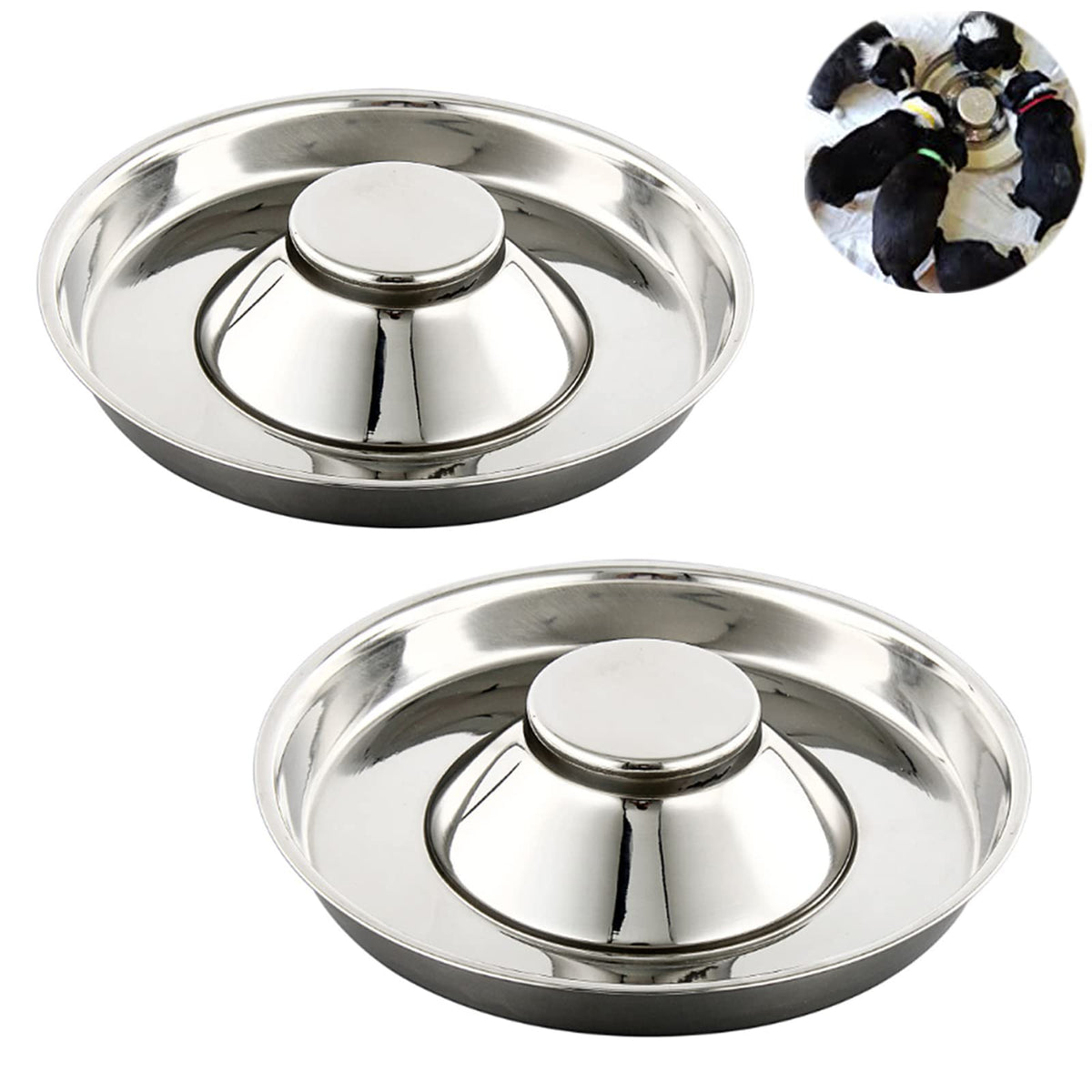 YUDANSI stainless steel puppy weaning bowls with large diameter for roomy feeding space.
