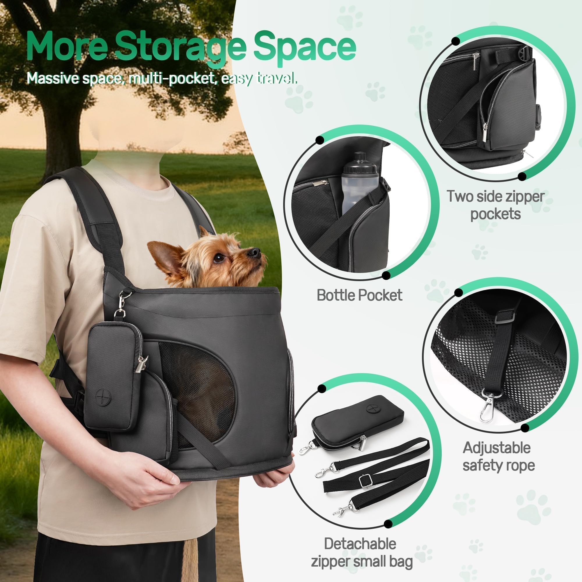 YUDODO detachable treat pouch doubles as waste bag dispenser.