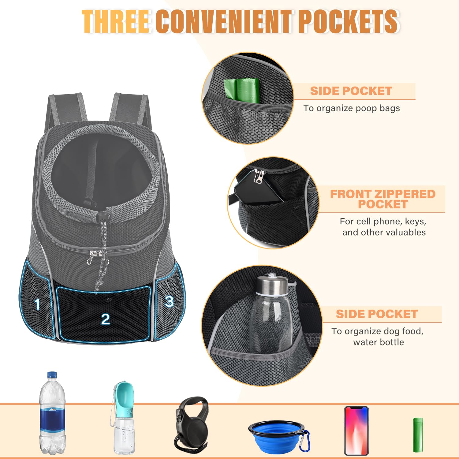 YUDODO front carrier with adjustable width and drawstring closure