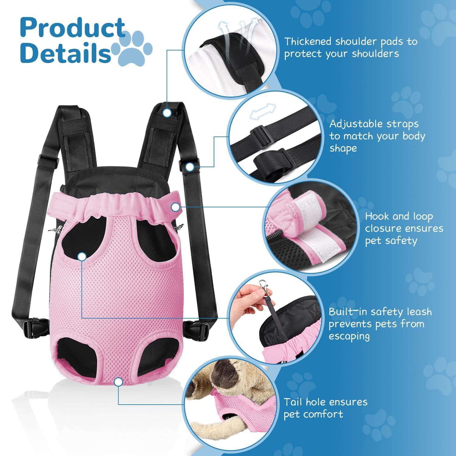 YUDODO pet front carrier with breathable mesh supports all-season comfort for pets.
