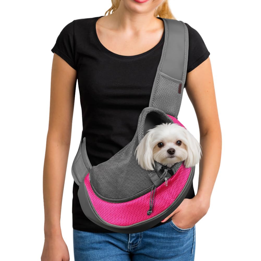 YUDODO pet sling carrier with soft mesh for small dogs and cats in pink