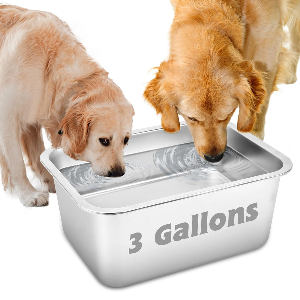 YUEPET 3 Gallons stainless steel dog water bowl top view demonstrates ample capacity for large dogs.