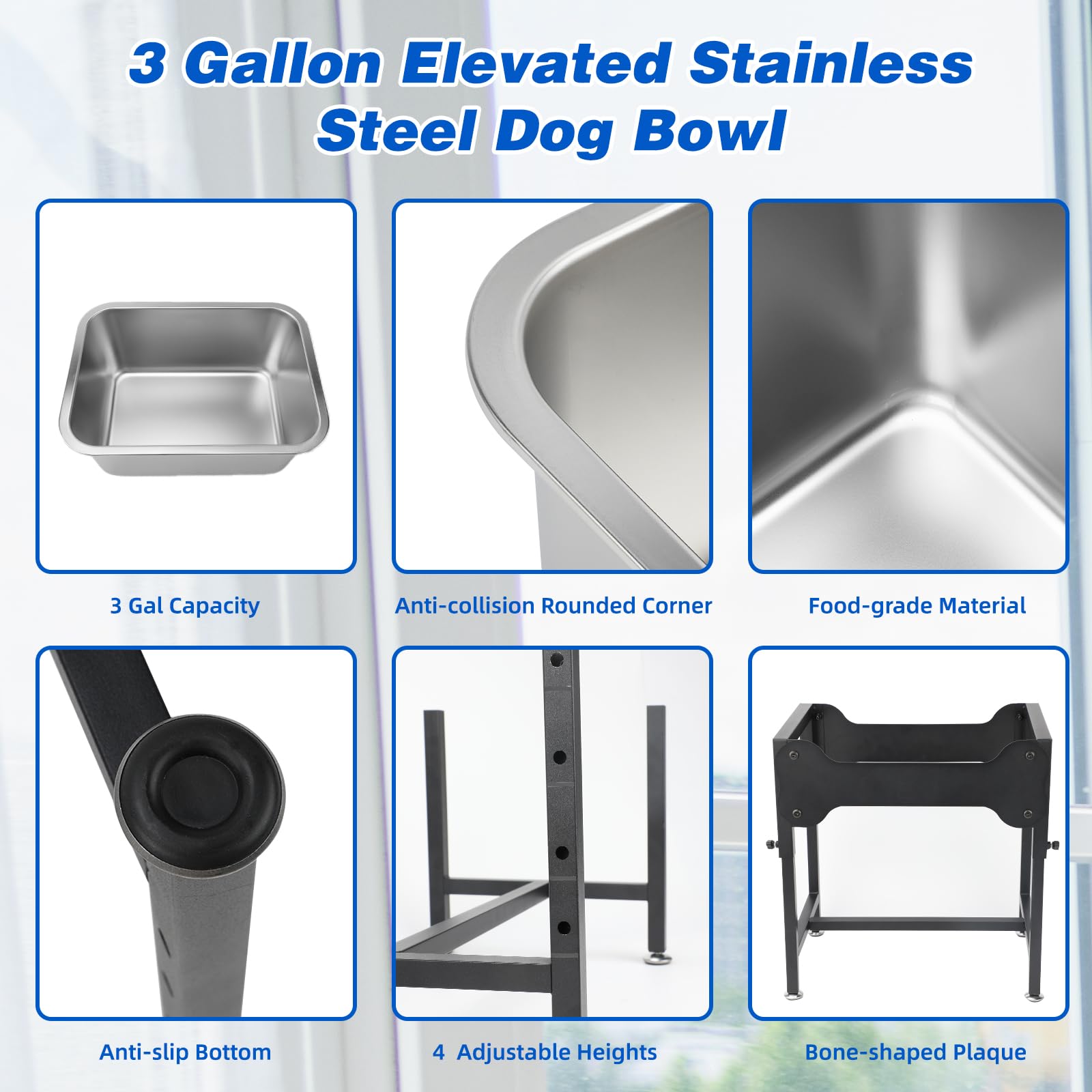 YUEPET anti-slip foot pads keep the bowl steady on any floor surface