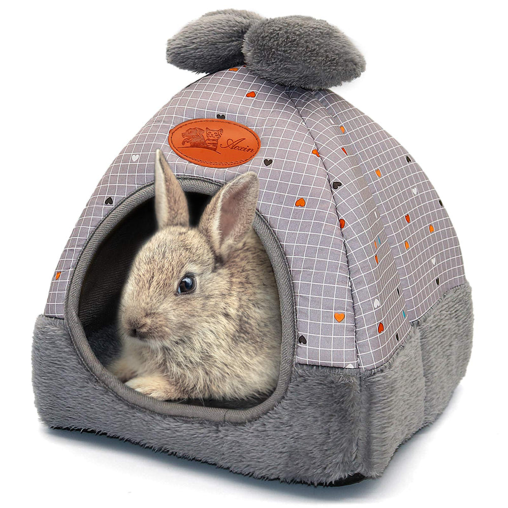 YUEPET Bunny Bed Warm Hideout with grey grid fabric offers a cozy private space.
