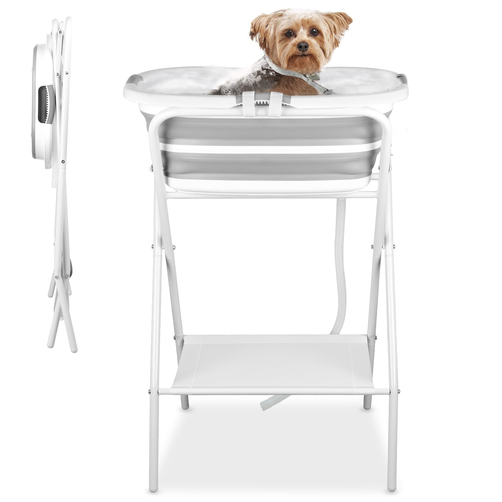 YUEPET elevated dog bath tub scene showing back-friendly grooming height