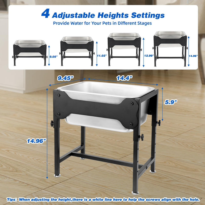 YUEPET height-adjustable stand shows four levels for comfortable drinking height