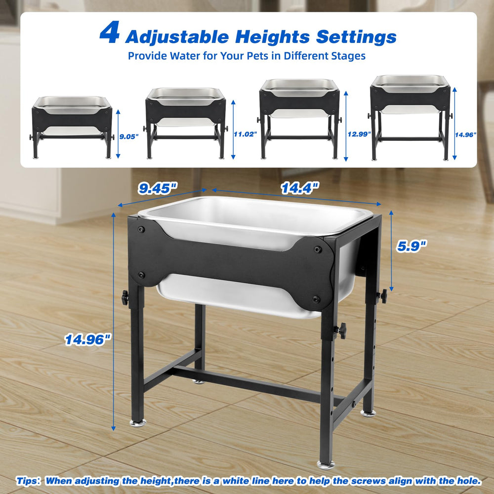 YUEPET height-adjustable stand shows four levels for comfortable drinking height