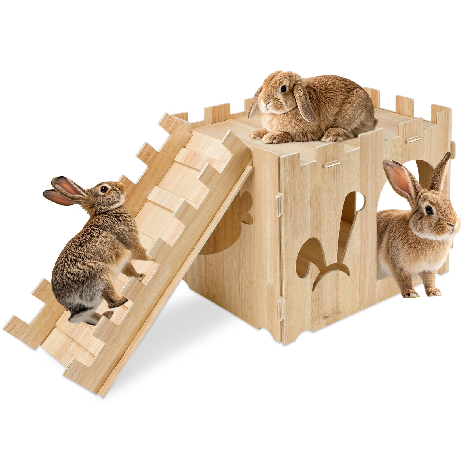 YUEPET large rabbit castle with ramp offers easy access and cozy play for small pets