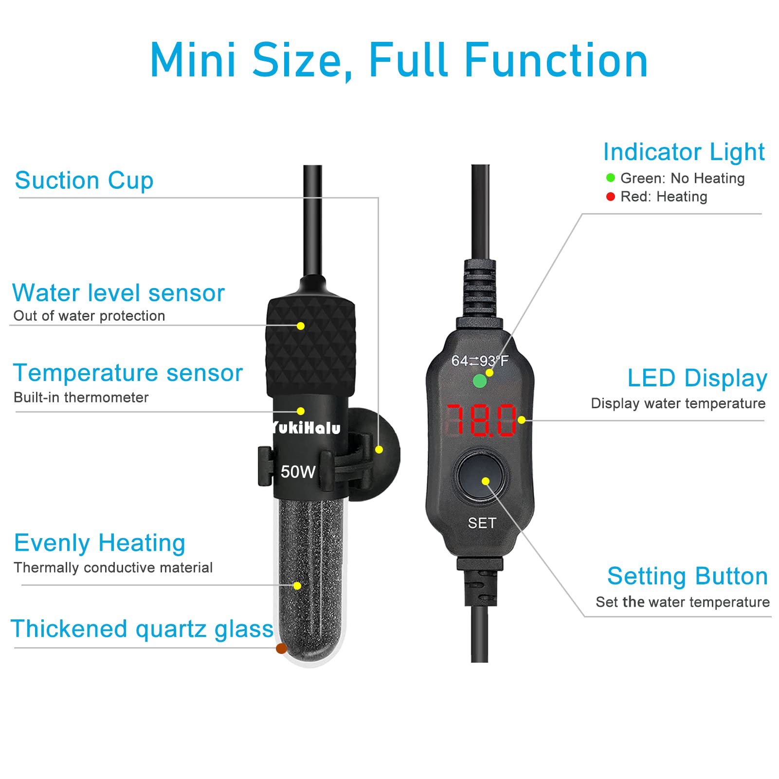 Compact heater installed inside freshwater or saltwater tank