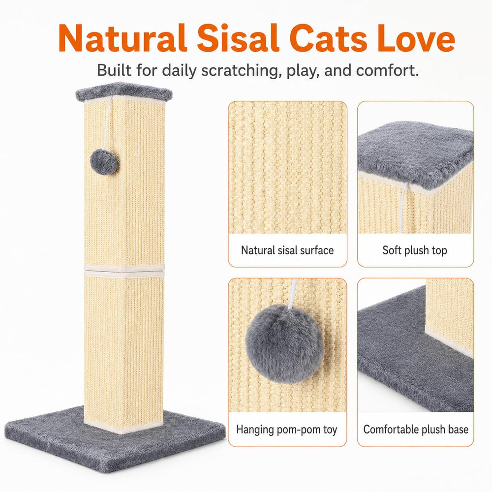 YULOYI grey fabric base blends with home decor and keeps cats engaged.