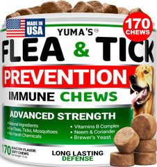YUMA'S bacon-flavor flea and tick chews for dogs, easy daily dosing