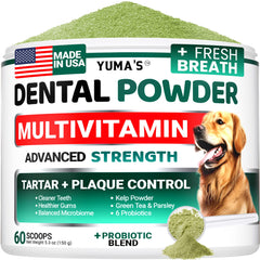 YUMA'S Advanced dog dental powder bottle pour for easy dosing and fresh breath