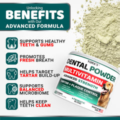 YUMA'S dog dental powder scooped from the container for convenient administration