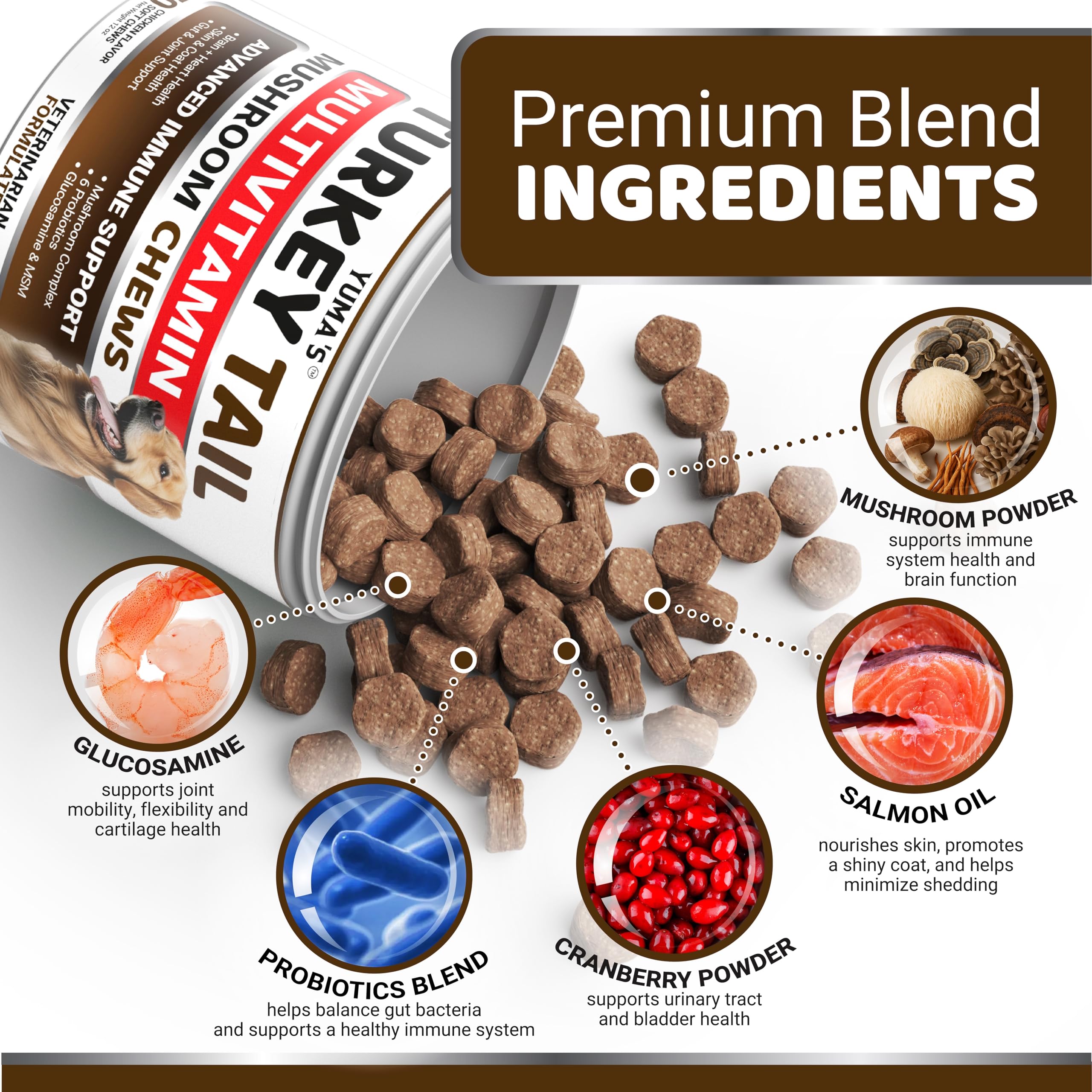 YUMA'S dog mushroom chews aid digestion and coat health