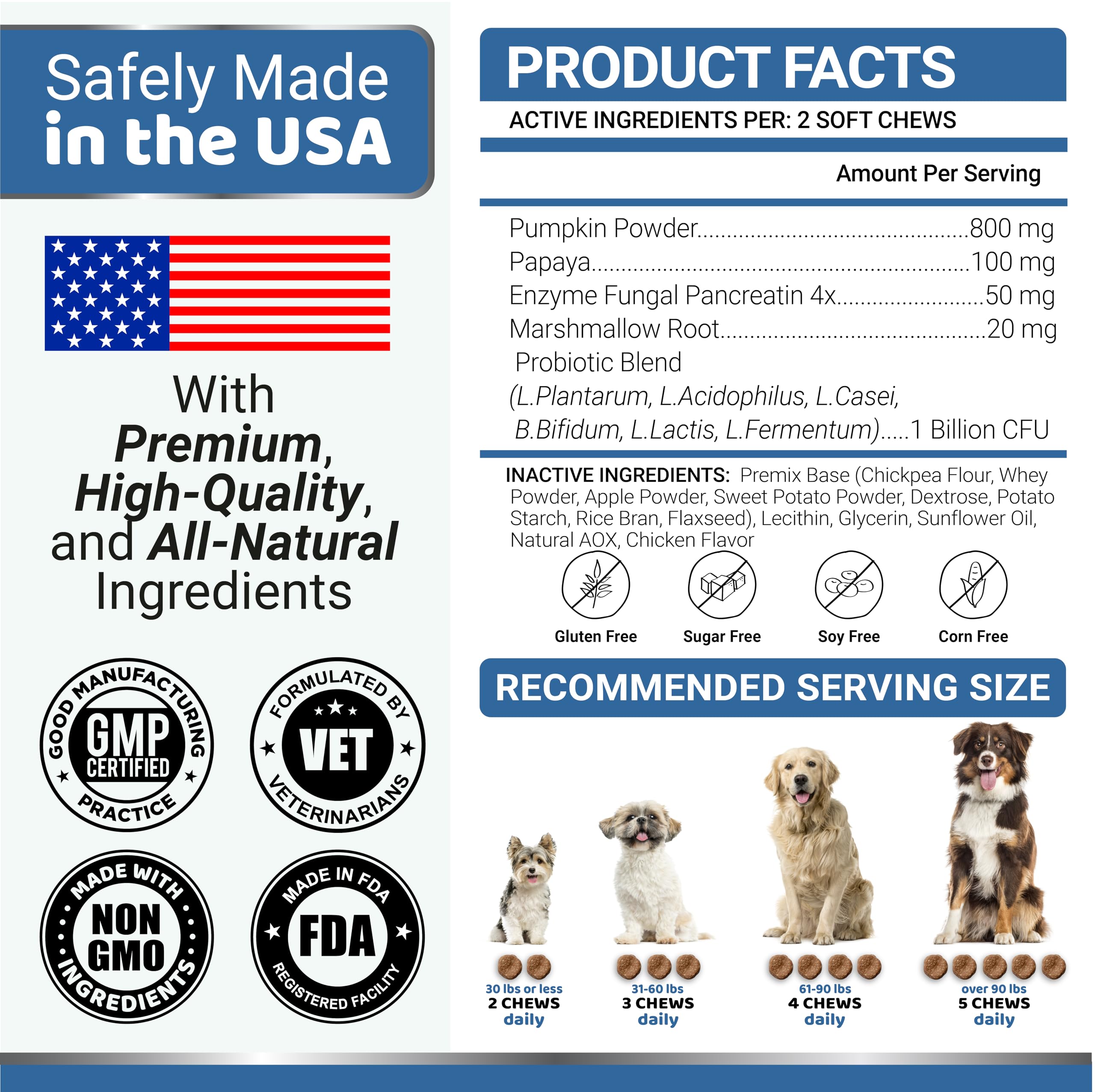 YUMA'S dog probiotics chews being enjoyed by dogs demonstrates simple administration.