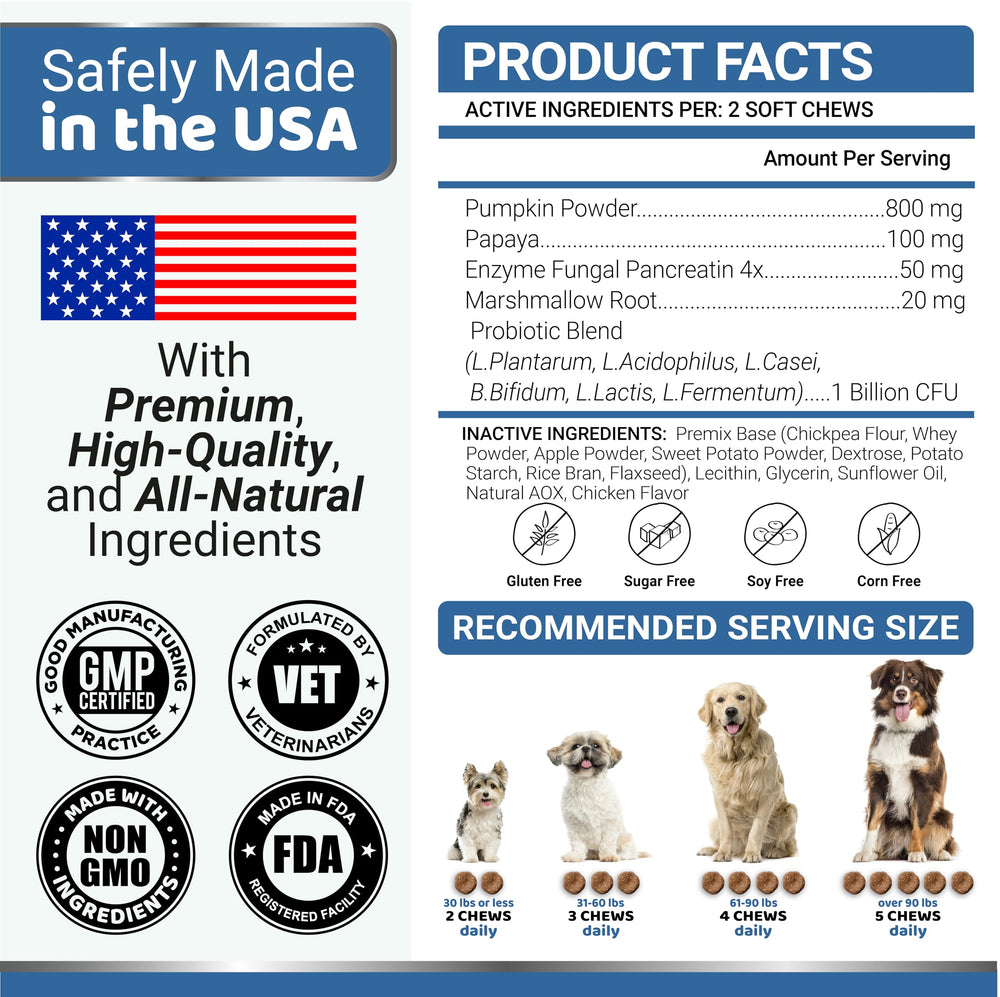 YUMA'S dog probiotics chews being enjoyed by dogs demonstrates simple administration.