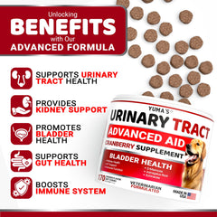 YUMA'S Dog UTI Chews cranberry bottle label showing vet-formulated blend.