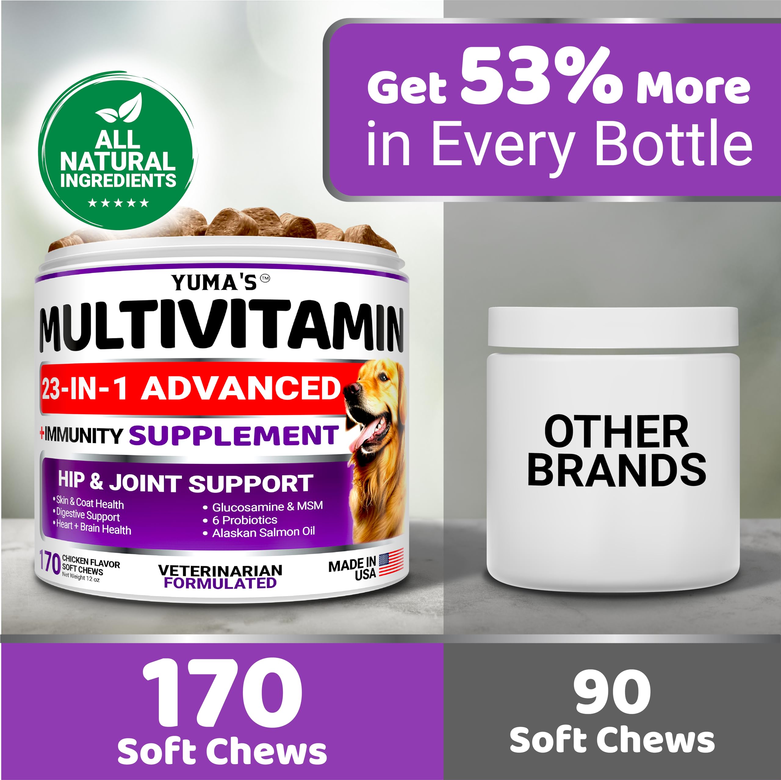Packaging highlights probiotics and digestive health benefits for dogs