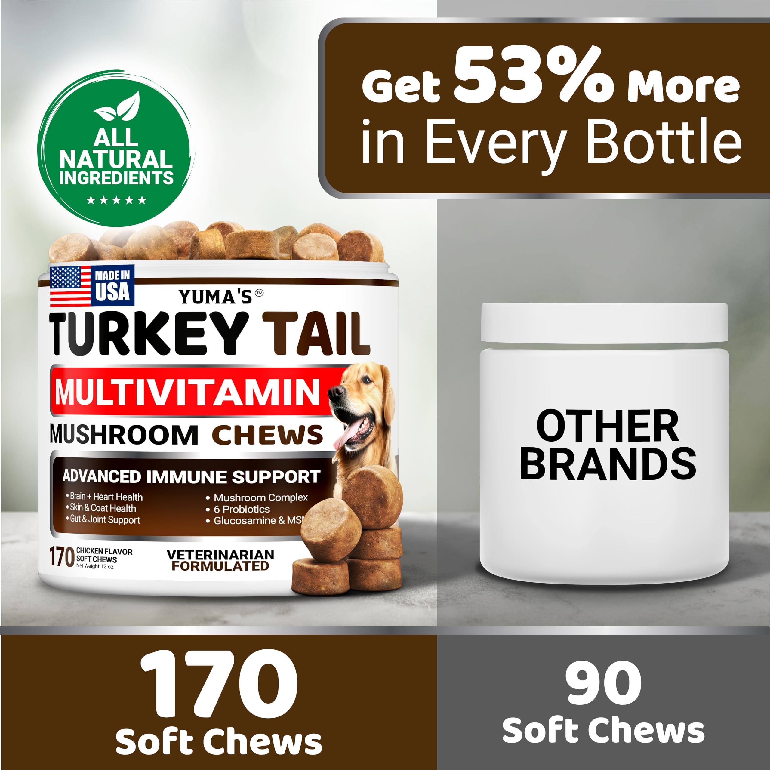 YUMA'S turkey-tail dog chews support joints and energy