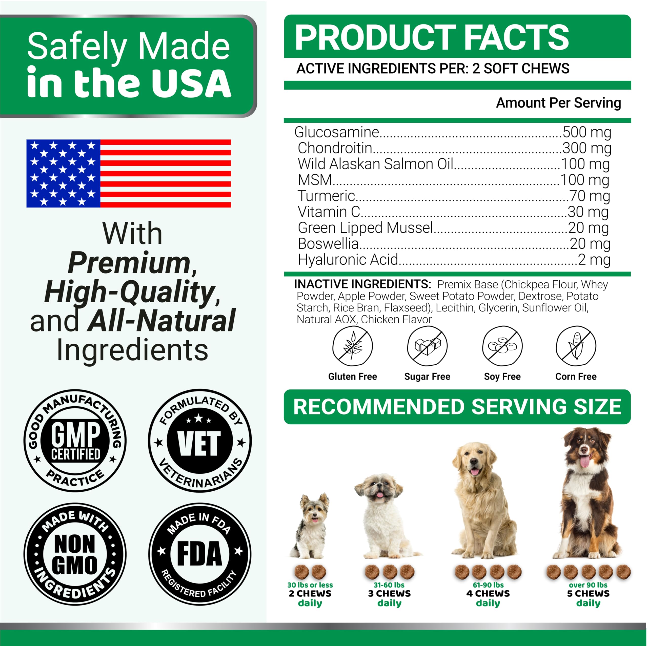 YUMA'S glucosamine for dogs USA-made production signals quality manufacturing.