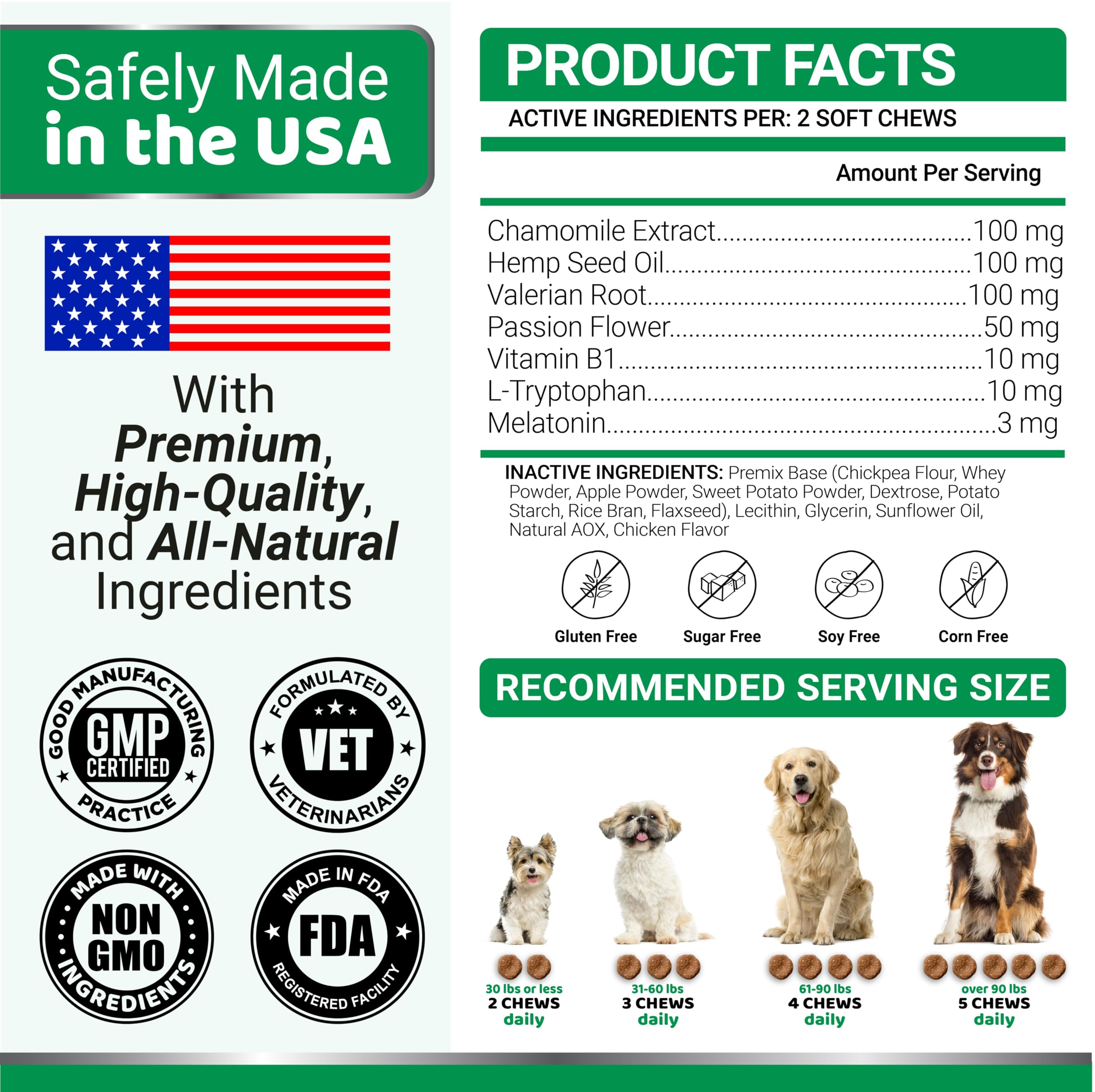 Made in USA label visible on YUMA'S dog calming chews packaging