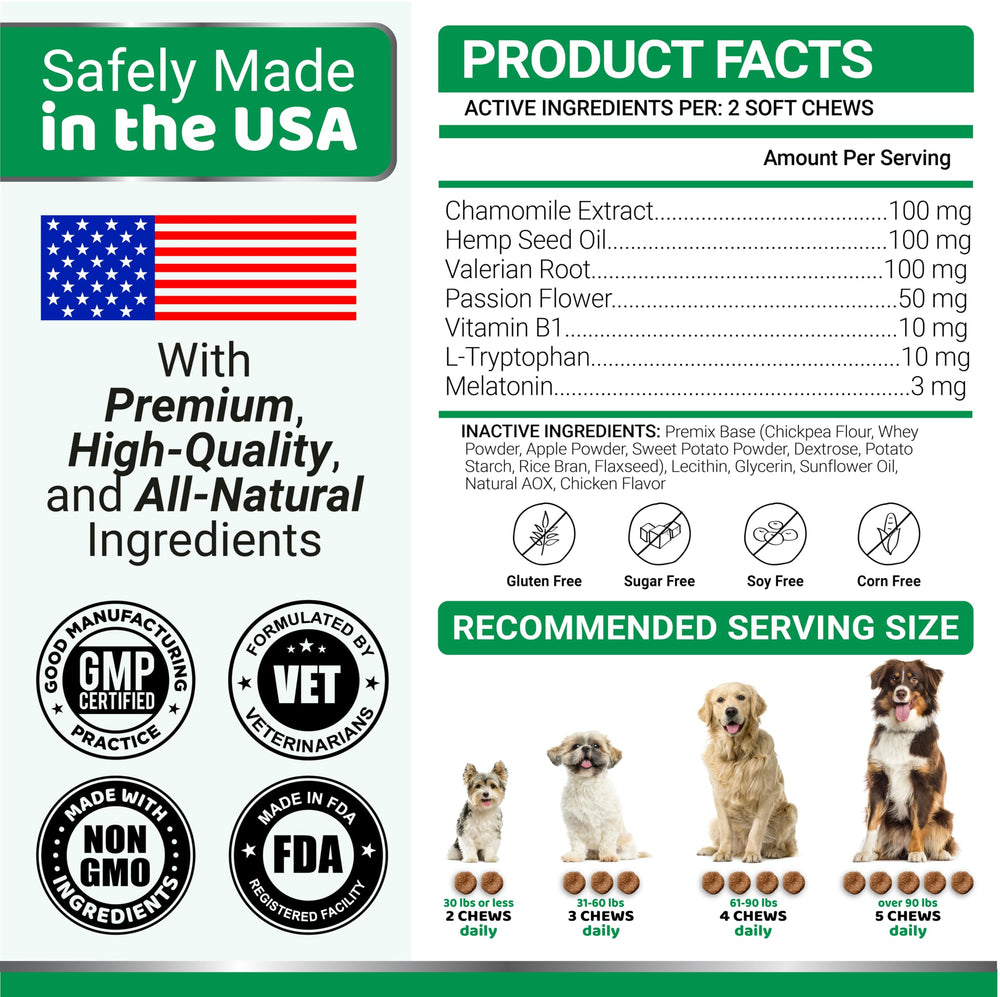 Made in USA label visible on YUMA'S dog calming chews packaging