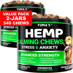 YUMA'S Hemp Calming Chews 2-pack packaging for anxious dogs.