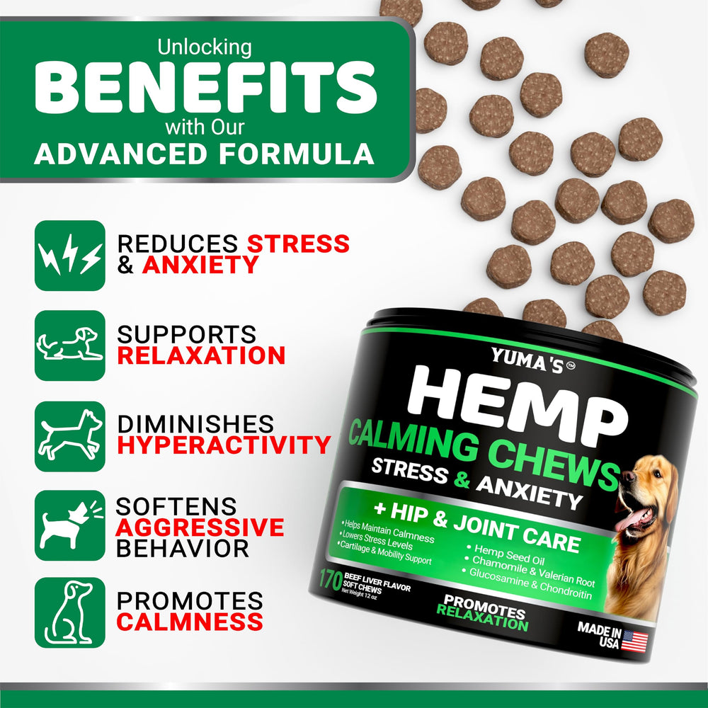 Close-up of beef-flavor chews for dogs offering natural calming support.