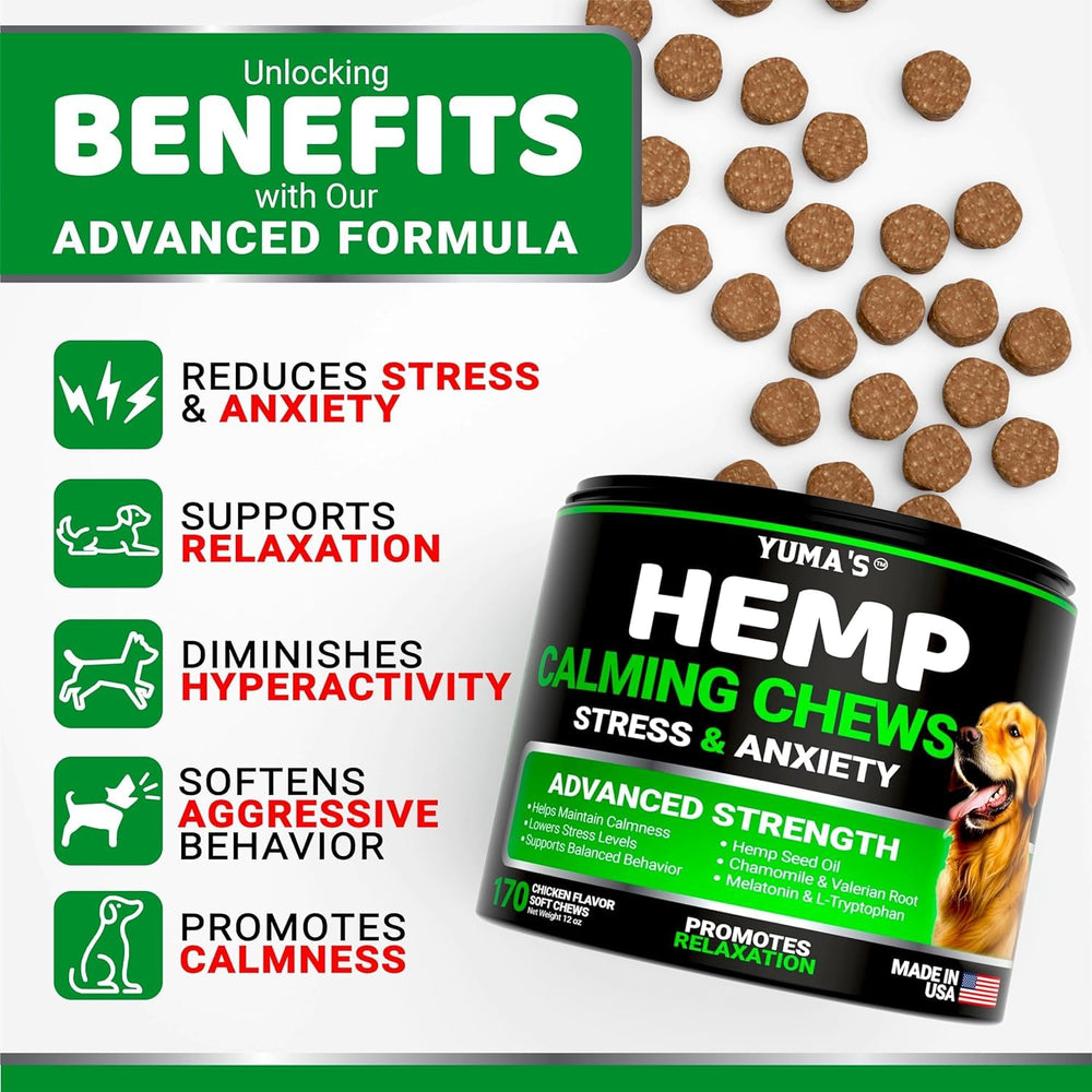 YUMA'S chews feature hemp oil and valerian for nervous dogs.