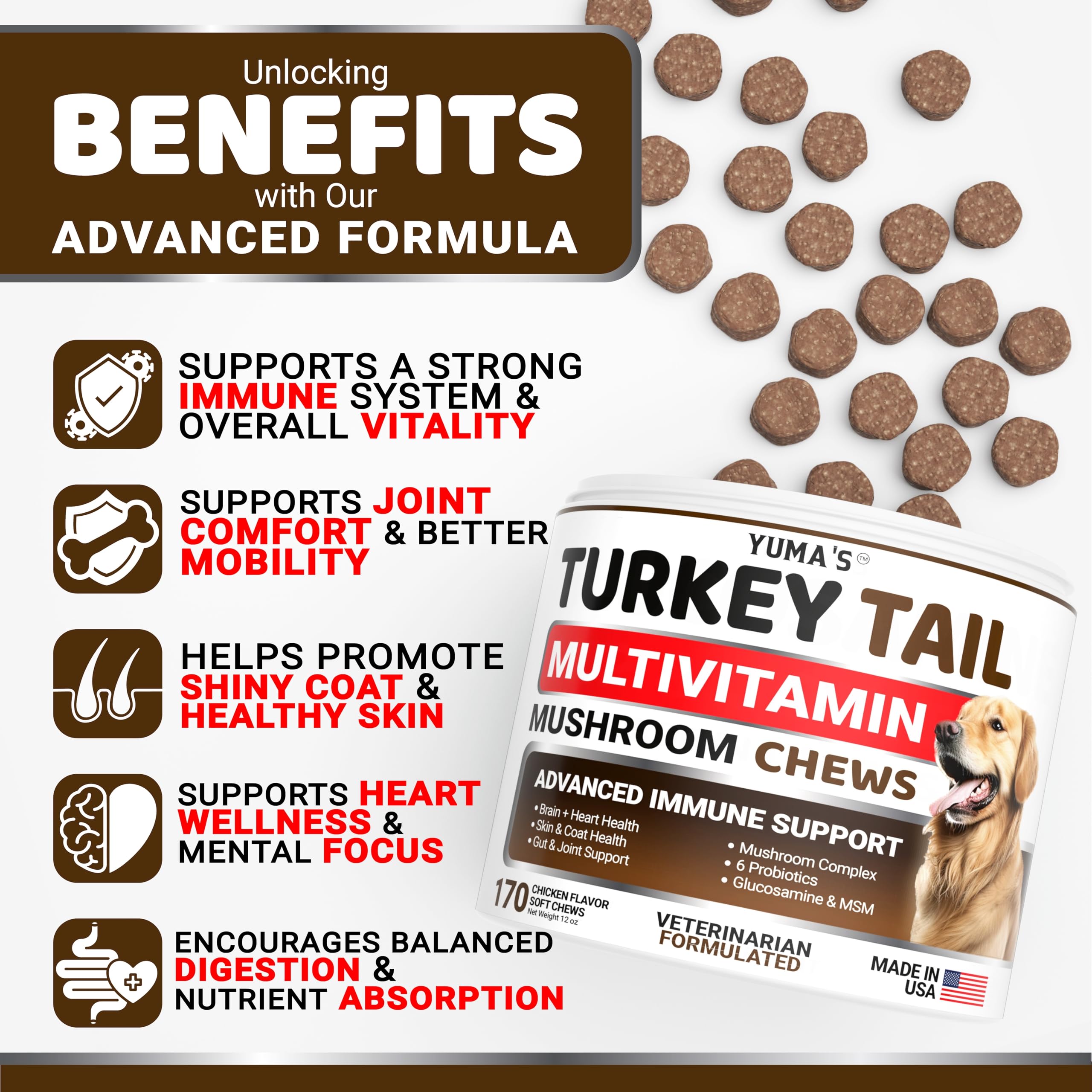 YUMA'S immune-support dog mushroom chews for daily vitality