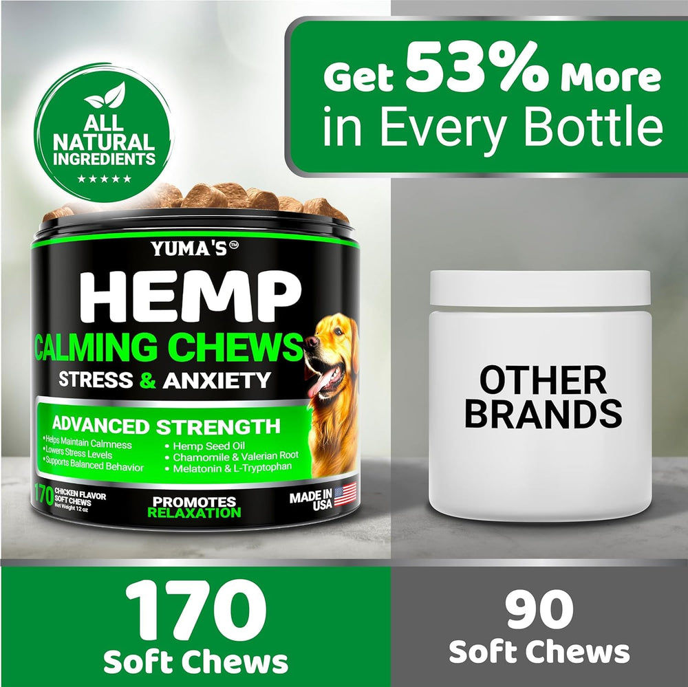 USA-made, veterinarian-formulated YUMA'S calming chews.