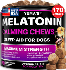 YUMA'S Melatonin for Dogs bottle and packaging shown to highlight the calming chew product