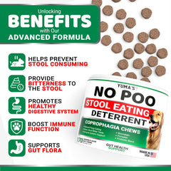 Close-up of No Poo Chews ingredients highlighting probiotics and enzymes for dogs