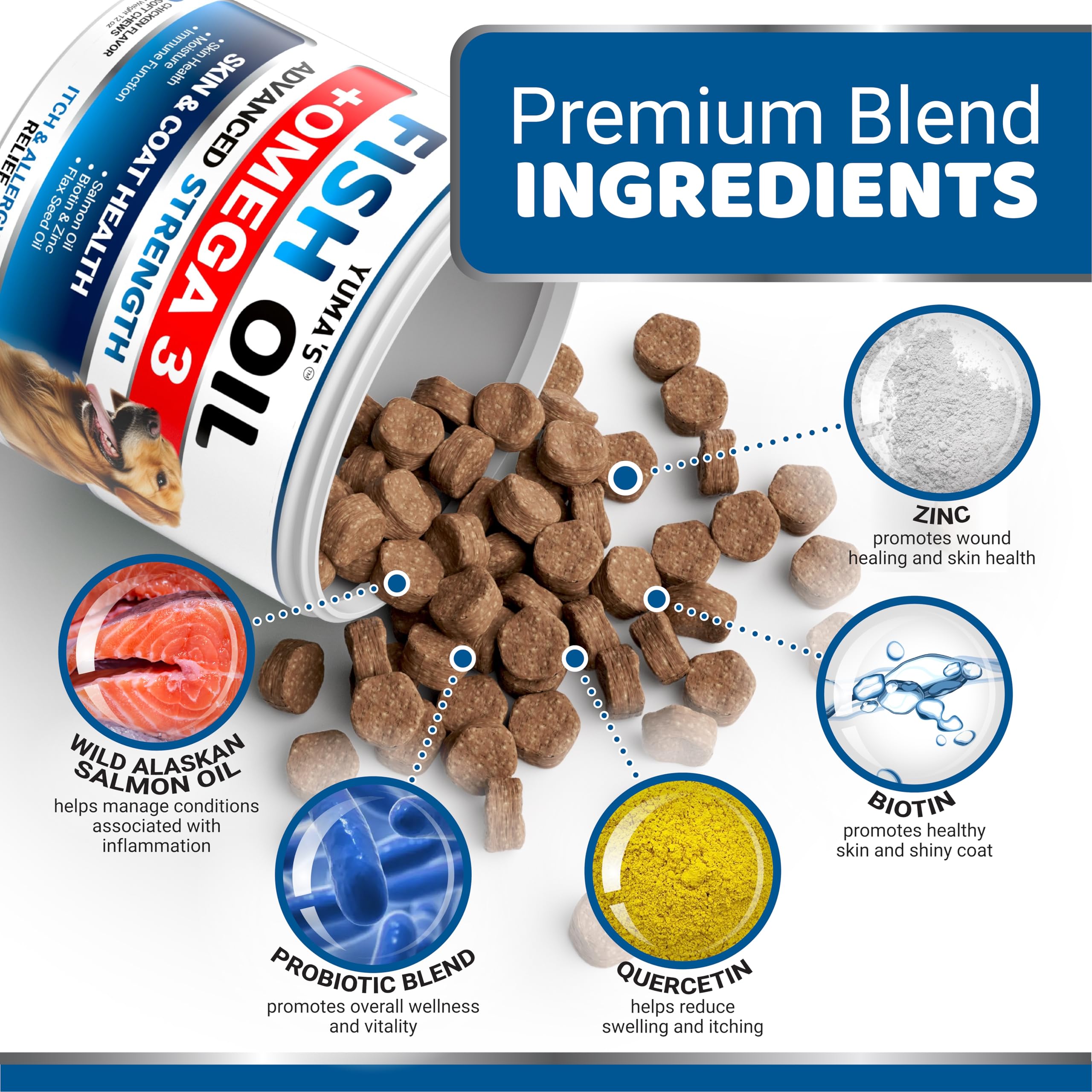 YUMA'S Omega-3 dog chews help achieve a shiny, vibrant coat.