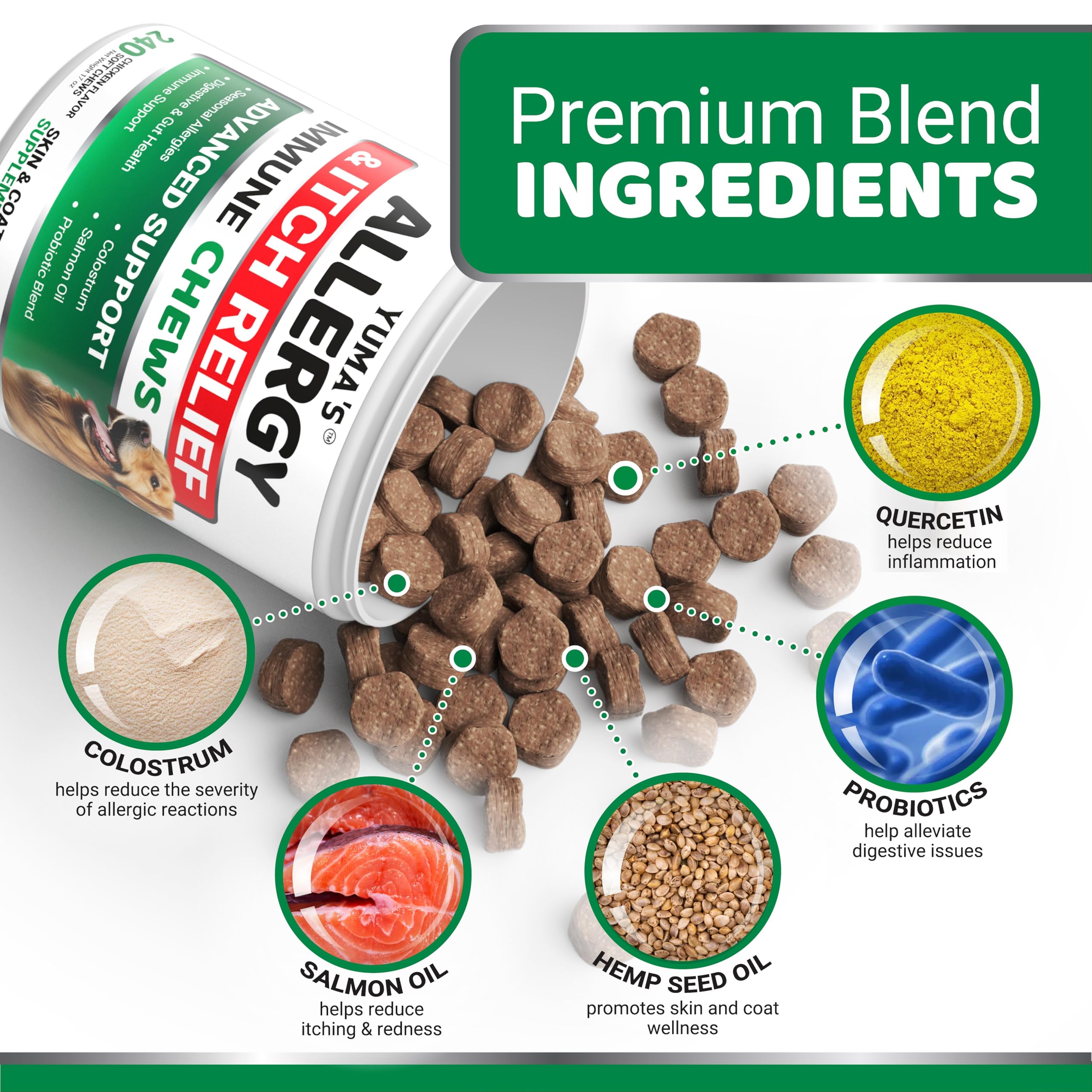 YUMA'S Omega-3 fish oil chews support healthy skin in dogs.