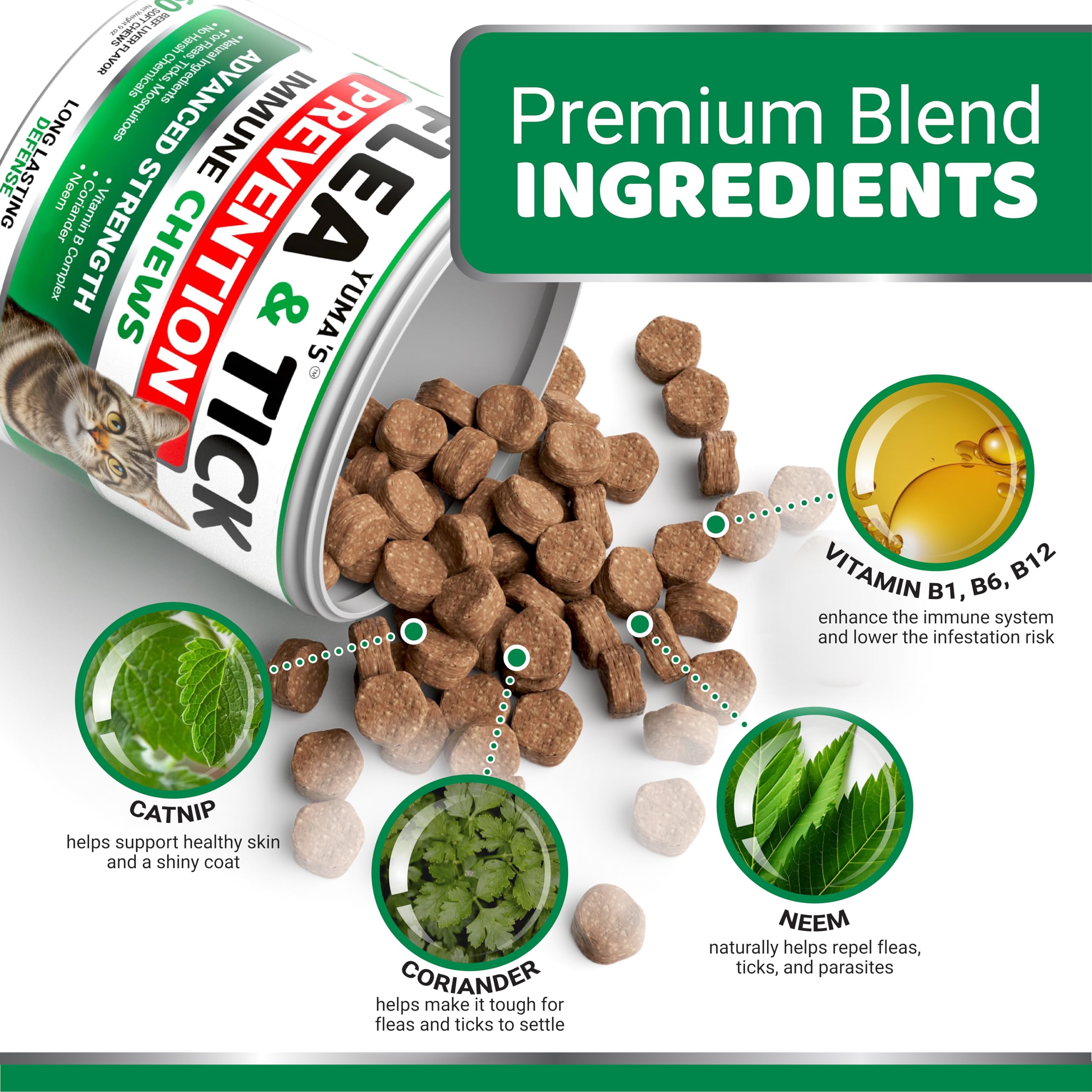 YUMA'S beef liver chews for cats, a tasty daily preventive option.