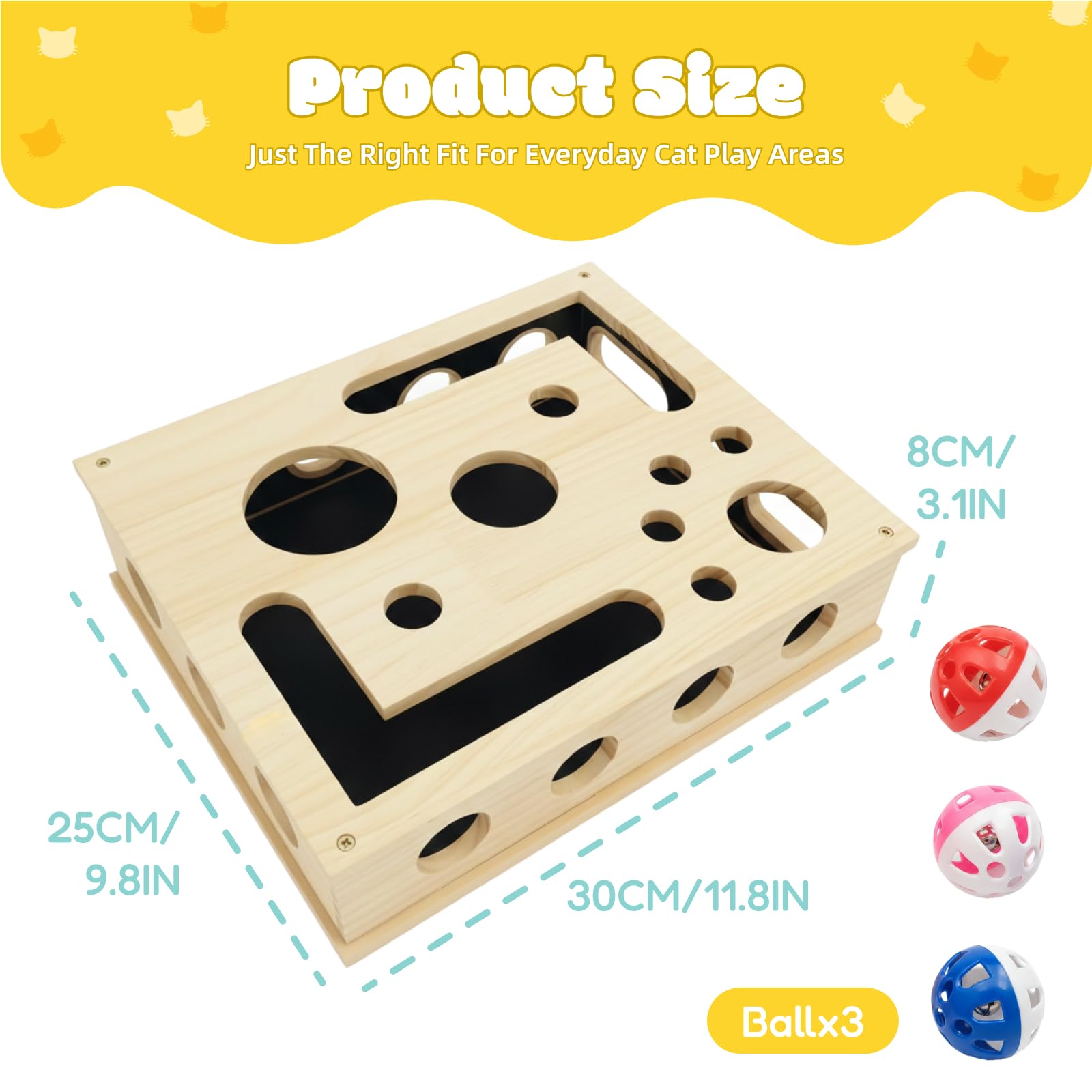 Close-up of durable wooden scratcher in Yumcute enrichment box