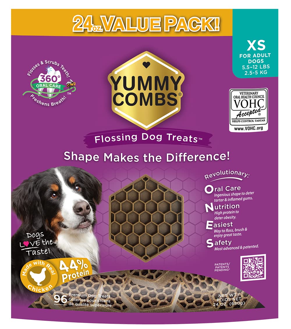 Yummy Combs dog dental treats feature a honeycomb shape for 360-degree cleaning.