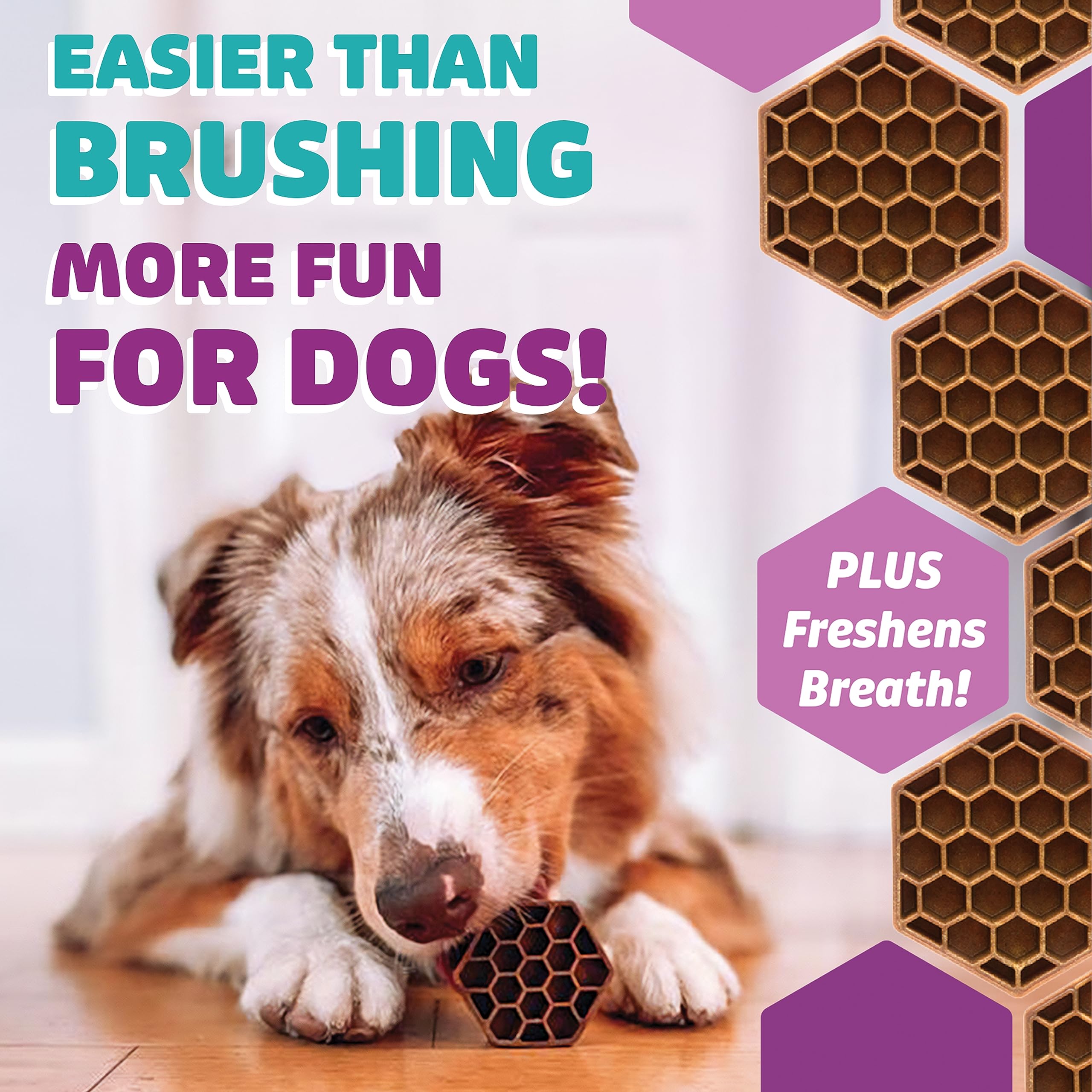 Yummy Combs honeycomb-shape chew close-up illustrating thorough cleaning around each tooth.