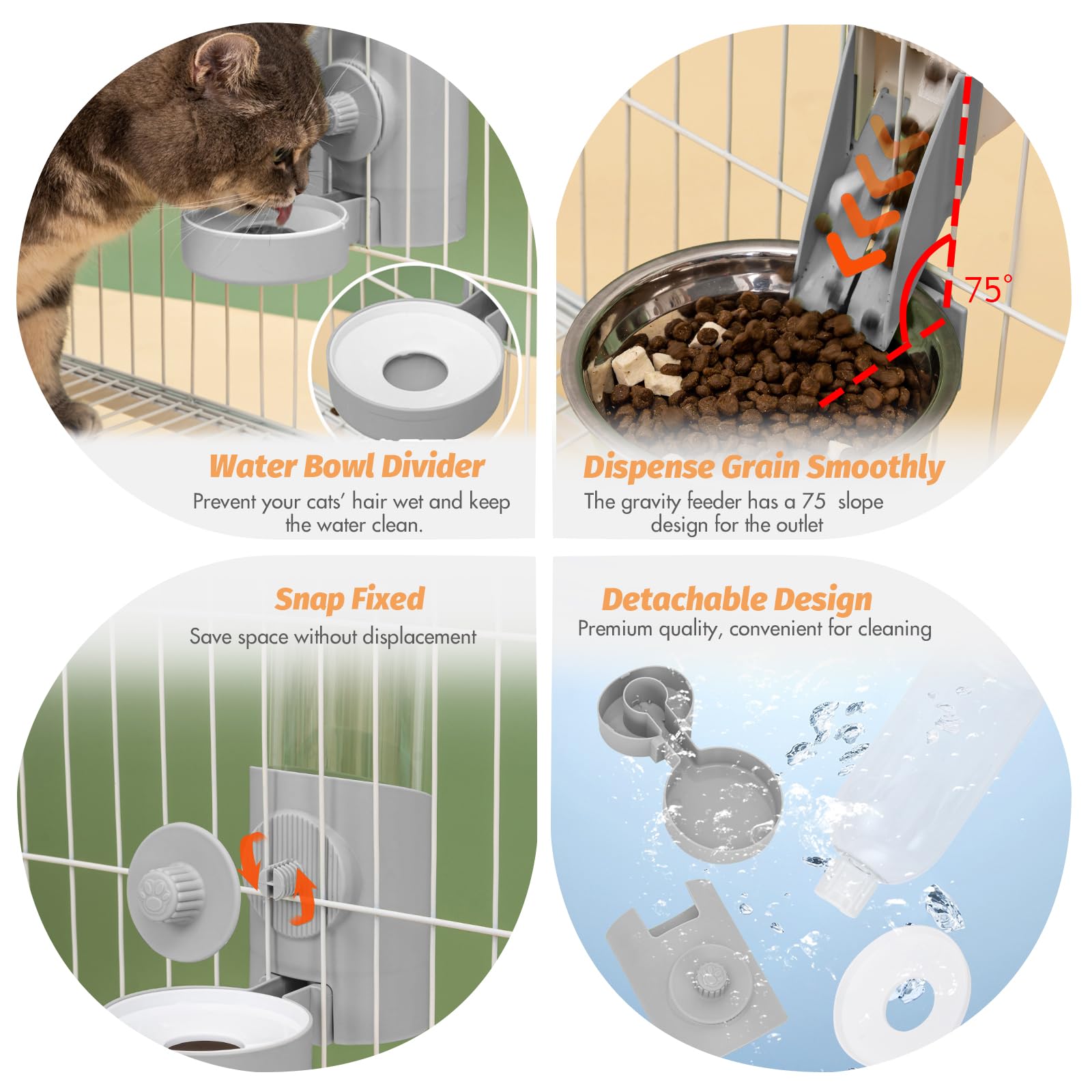 Yummy Sam anti-spill bowl holder mounted to cage to reduce mess