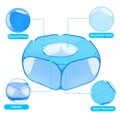Blue playpen in automatic opening position, illustrating quick deployment.