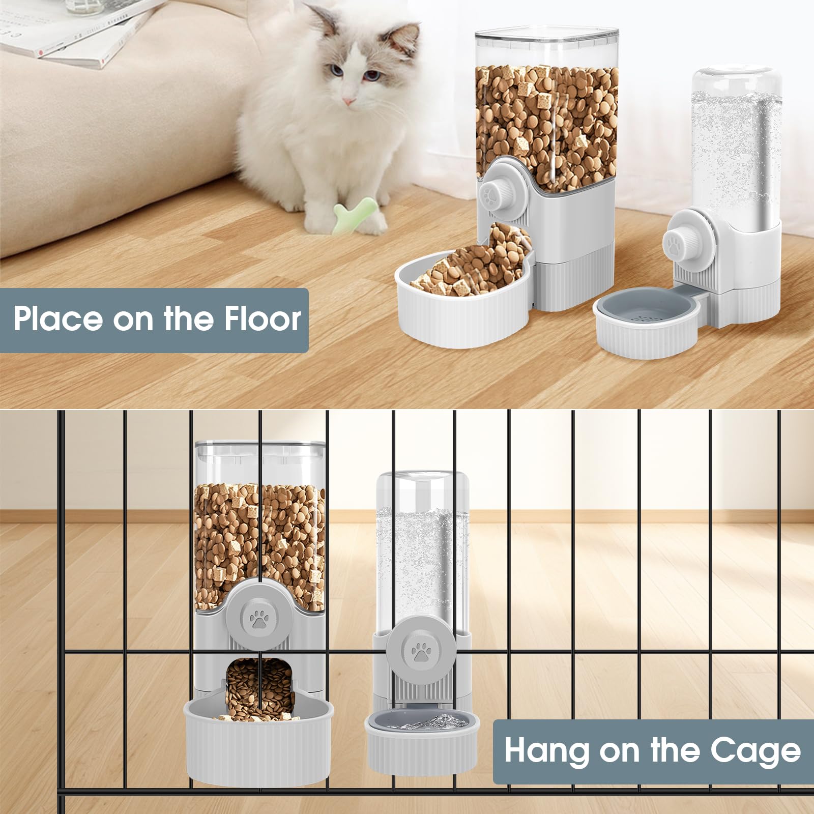 Yummy Sam cage-mounted feeding station saves space.