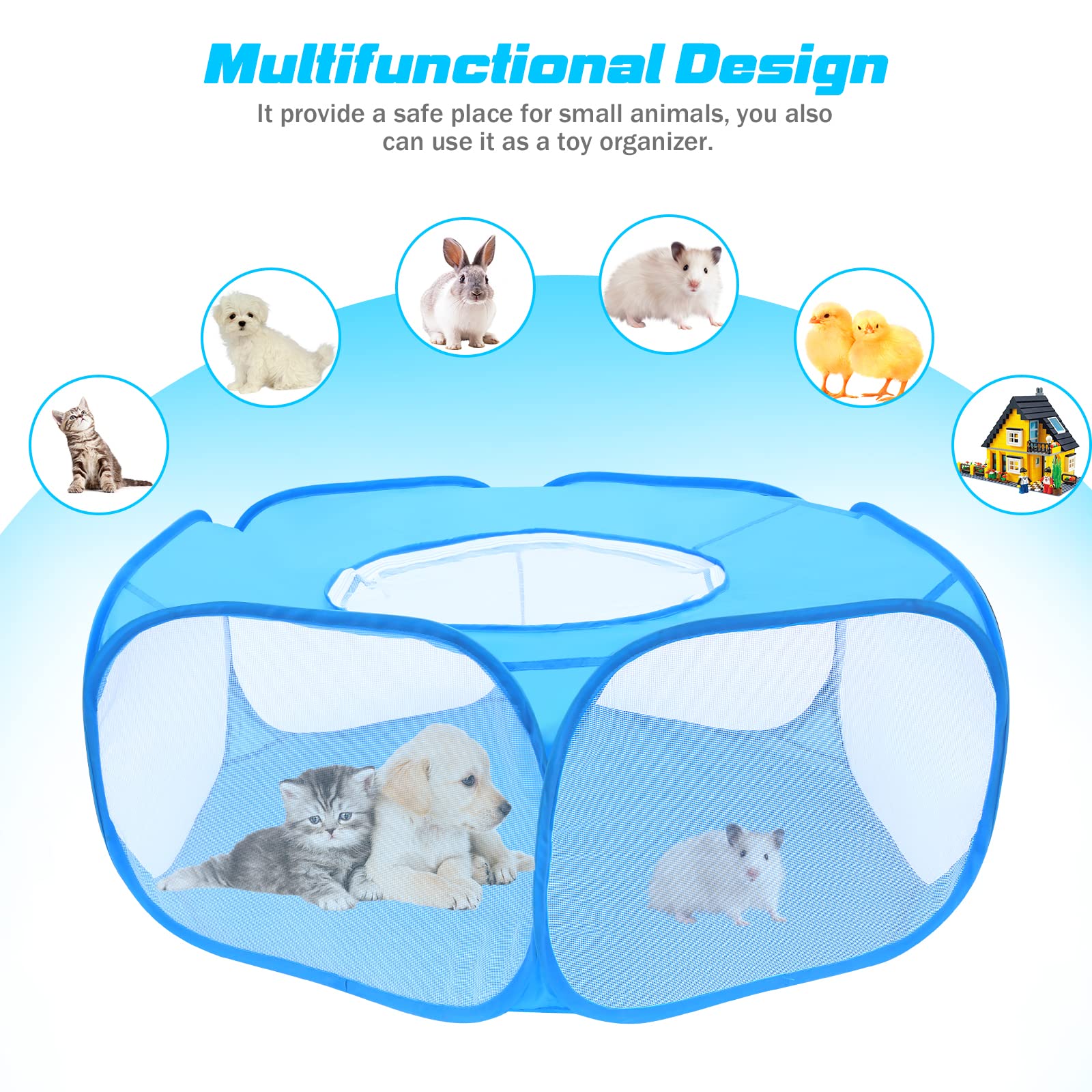 Compact folded blue playpen with carrying bag for travel and storage.