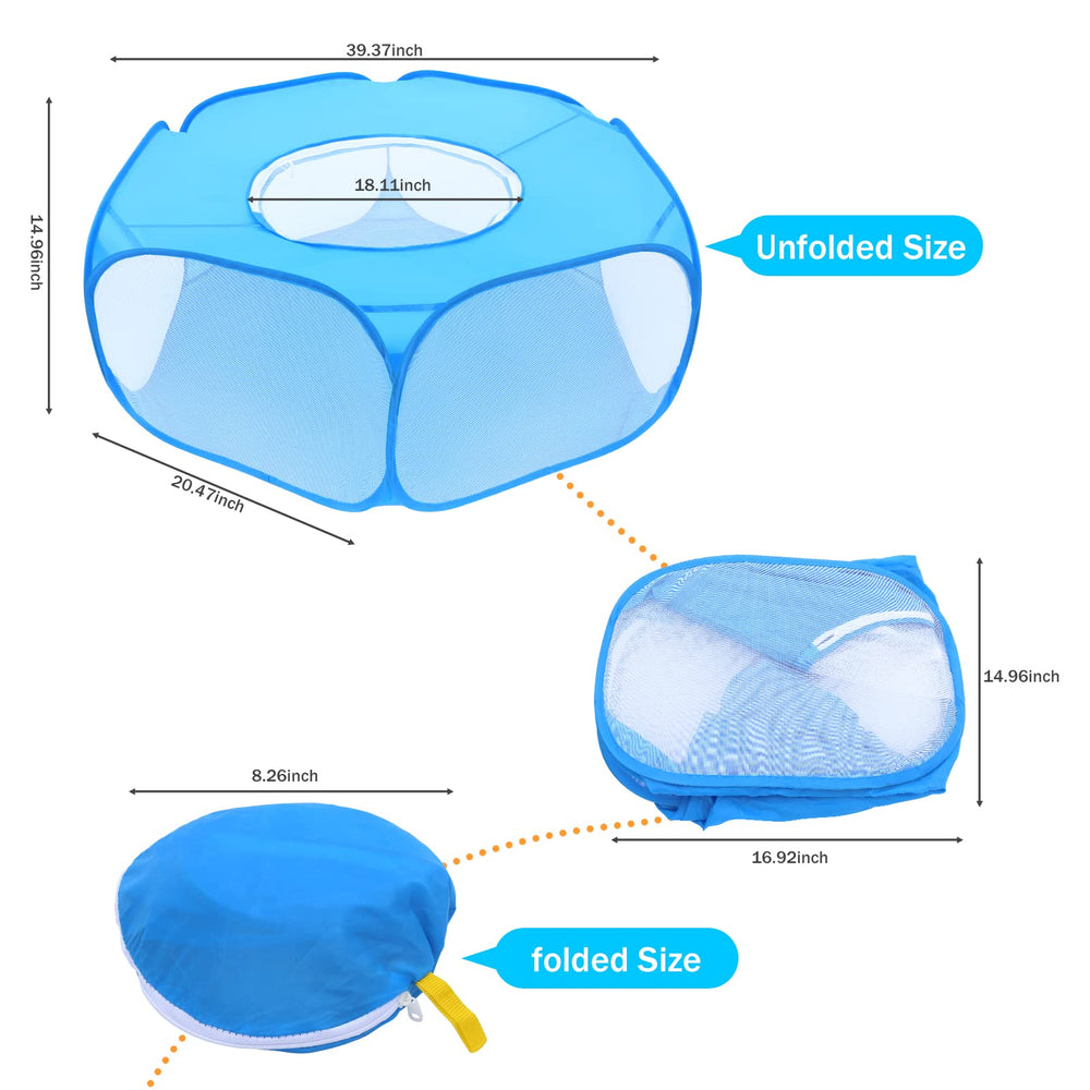 Close-up of blue foldable playpen highlighting breathable fabric and sturdy frame.