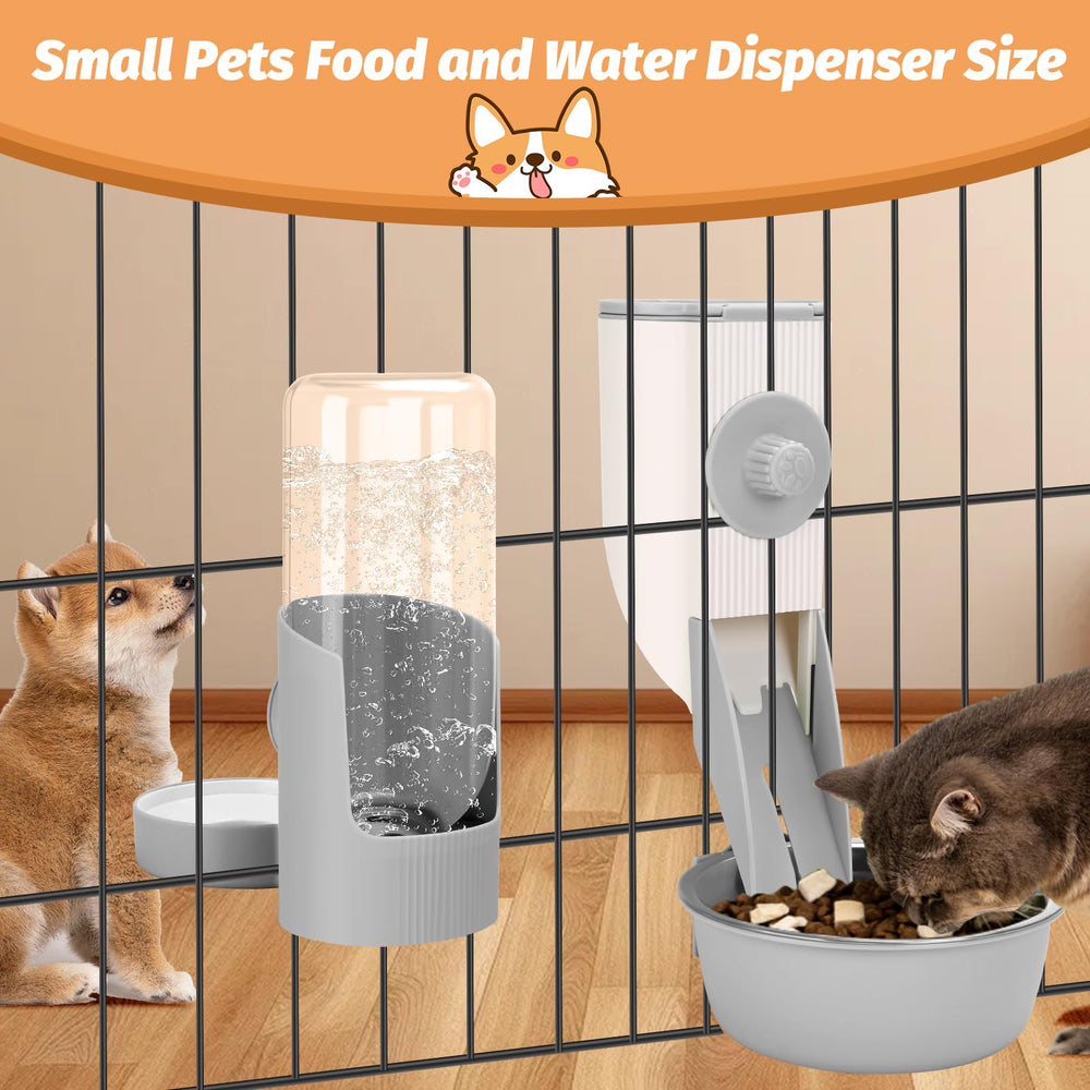 Yummy Sam separate food bowl crate feeder gray attachment inside a kennel