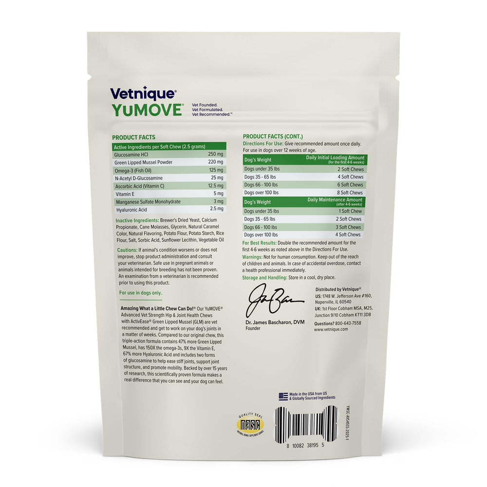 YuMOVE Advanced Vet Strength chews in use by a dog seeking improved mobility.