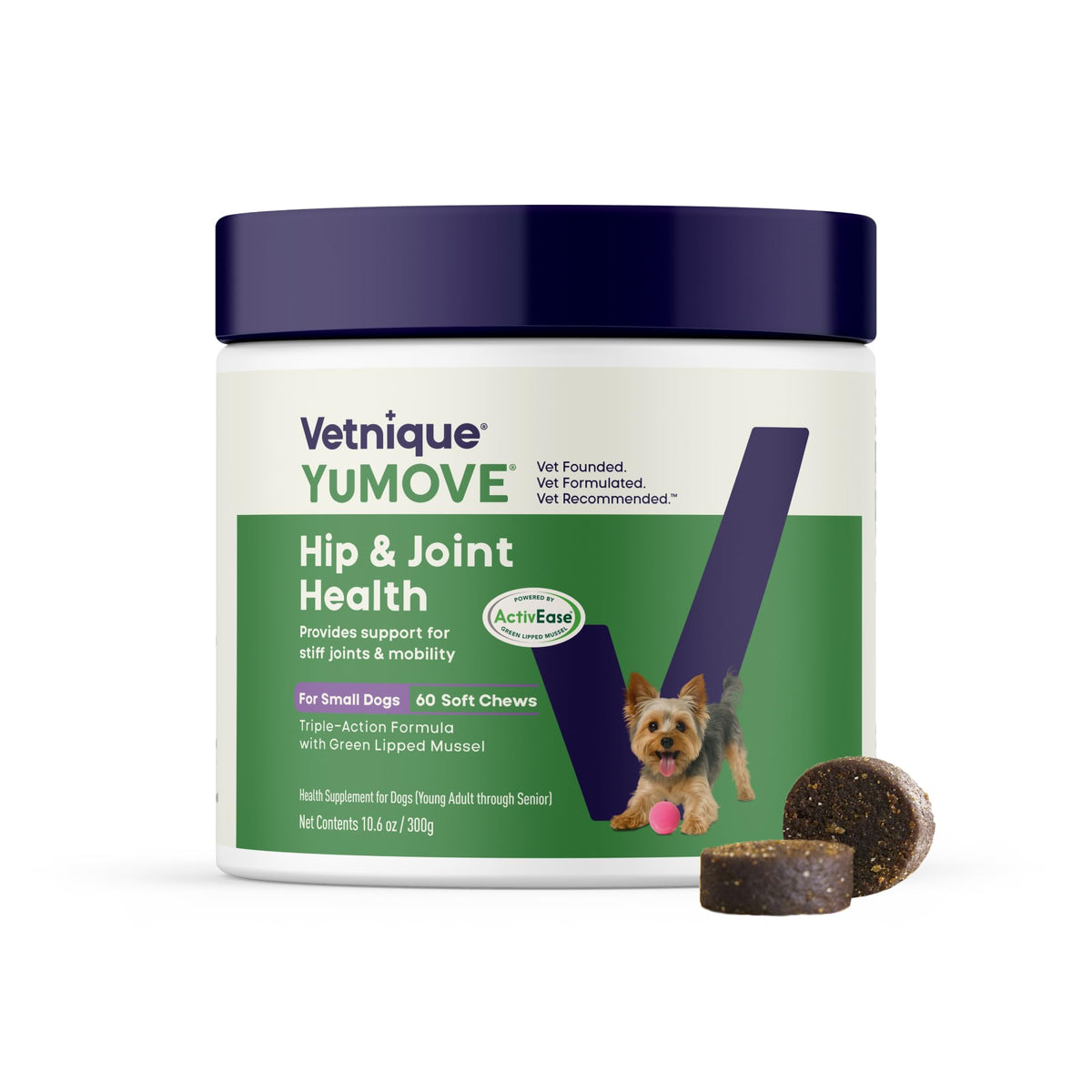 YuMOVE small dog soft chews bottle demonstrates tasty joint support